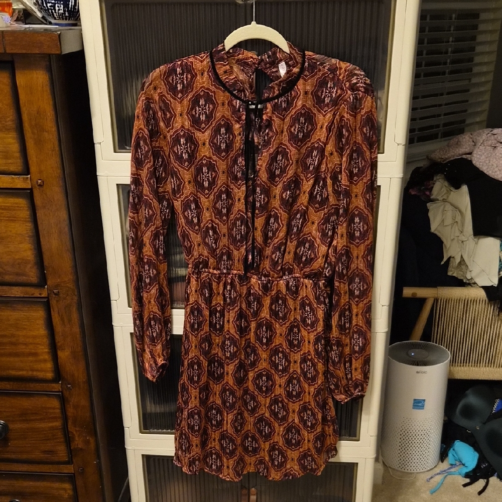 Xhilaration Maroon and Orange Long Sleeve Dress
